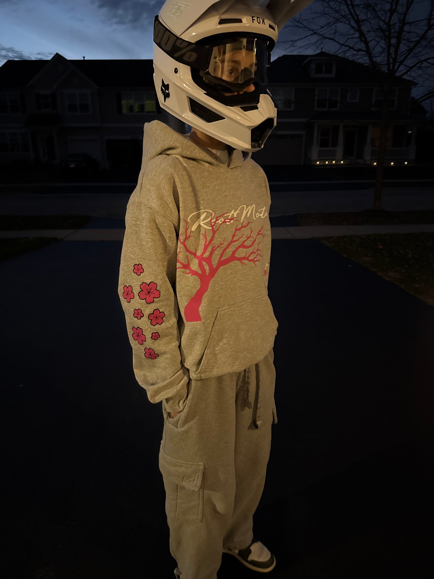 Root Hoodie - Grey (Cherry Blossom style)